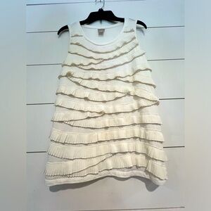 Chico's Women's Cream Tiered fringe  Layered Scoop Neck Sleeveless Tank Top
